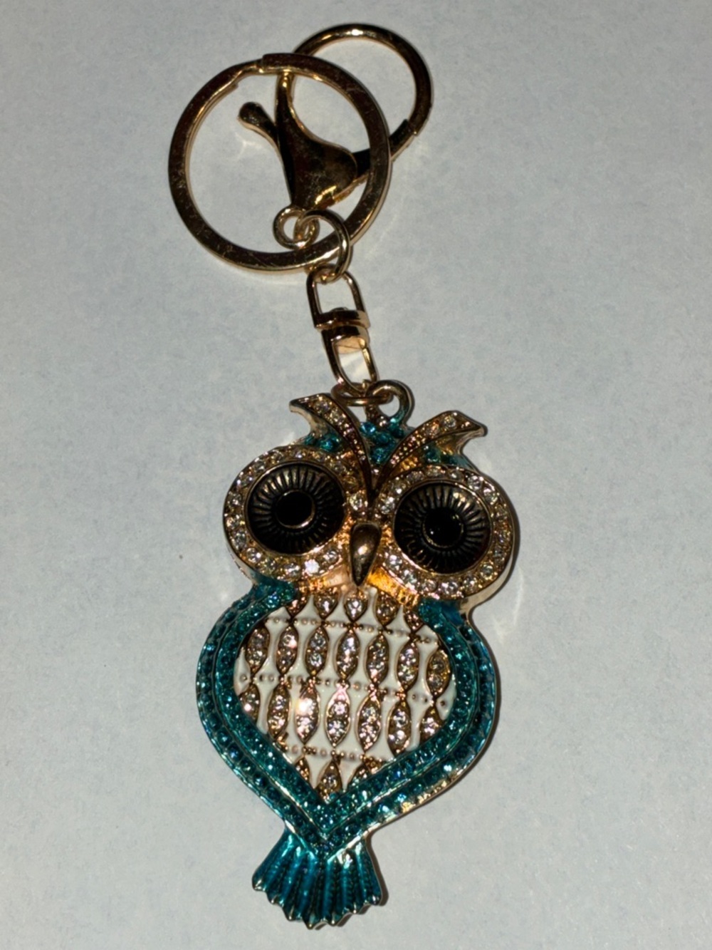 Teal Crystal Owl Keychain - Picture 3 of 3